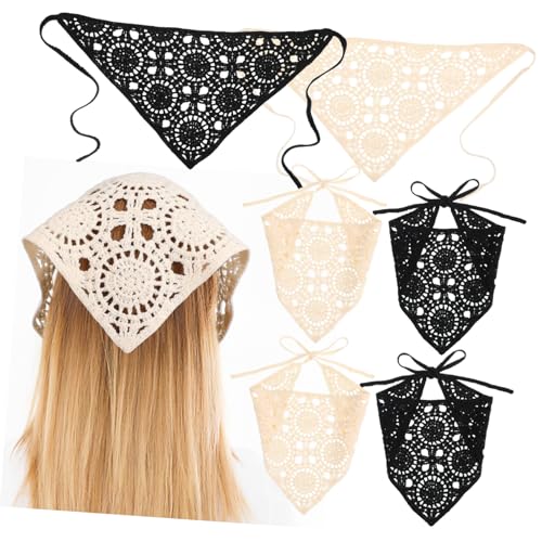 LOLIPPYY 6 Stück Teiliges Häkel Kopftuch für Damen Atmungsaktive Leichte Häkel Haarschals in Beige und Schwarz Vielseitig Einsetzbar als Modisches Accessoire für Alltag Reisen und von LOLIPPYY