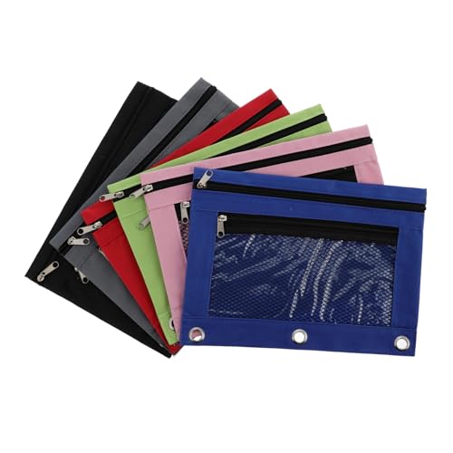 LOLIPPYY 6 Stück Teiliges Oxford Stifttaschen mit DREI Löchern und Sichtfenster Langlebige Reißverschlossene Dokumententaschen für Ordner Vielseitige Schreibwarenbeutel für Schule und Büro von LOLIPPYY