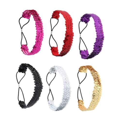 LOLIPPYY 6 Stück Teiliges Pailletten Stirnband mit Elastischem Band Wendbar Glitzernd in Silber Gold Rosé Damen und Mädchen Haarschmuck für Party Alltag und Sommer Zufällige Farbe von LOLIPPYY