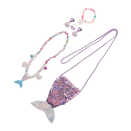 LOLIPPYY 6stücke Teiliges Meerjungfrau-schmuckset Mit Kette Armband Ring Und Ohrringen Meerjungfrau-accessoires Für Junge Mädchen in Kleiner Glitzertasche von LOLIPPYY