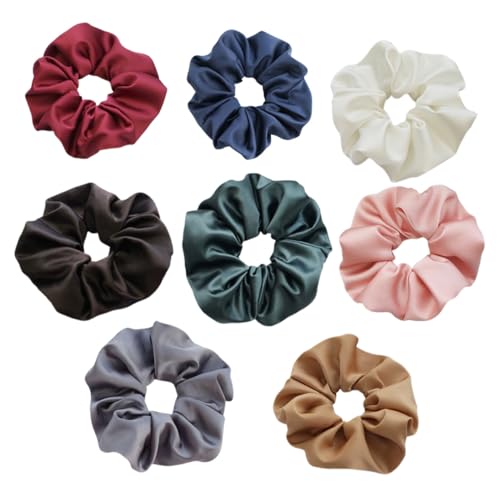 LOLIPPYY 8 Stück Teiliges Französische Satin Haargummis Pferdeschwanzhalter Nahtlos Elastisch Haarseile für Damen und Mädchen Vielseitig Tragbar in Gemischten Farben von LOLIPPYY