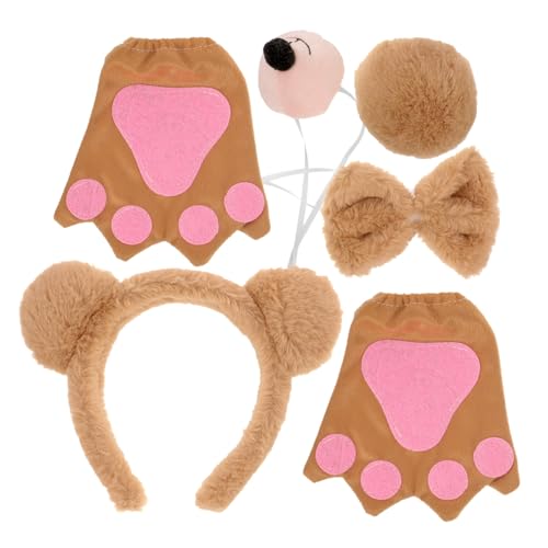 LOLIPPYY Bärenkostüm Plüsch Stirnband mit Ohren und Schleife Kuschelige Handschuhe für Mädchen Warmes Tierkostüm Zubehör für Partys Tanz und Alltag Weicher Bär Kopfputz von LOLIPPYY