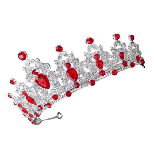 LOLIPPYY Barock Haarreif Damen Rot Silber Hochzeit Tiara Braut Geburtstagsfeier Prom Abschlussfest Haarschmuck Barock Diadem für Damen und Prinzessinnen von LOLIPPYY