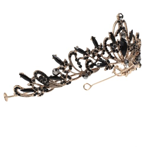 LOLIPPYY Barock Vintage Braut Tiara Krone aus Schwarzem Legierungsmetall mit Funkelnden Strasssteinen Eleganter Haarschmuck für Hochzeit Party und Festliche Anlässe von LOLIPPYY