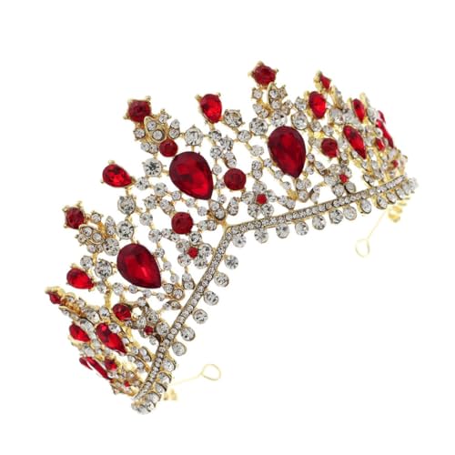 LOLIPPYY Barockstil Vintage Brautkrone mit Roten Kristallen Goldene Tiara Haarschmuck für Hochzeit Brautjungfer Leichtes Edles Diadem für Festliche Anlässe und Partys von LOLIPPYY