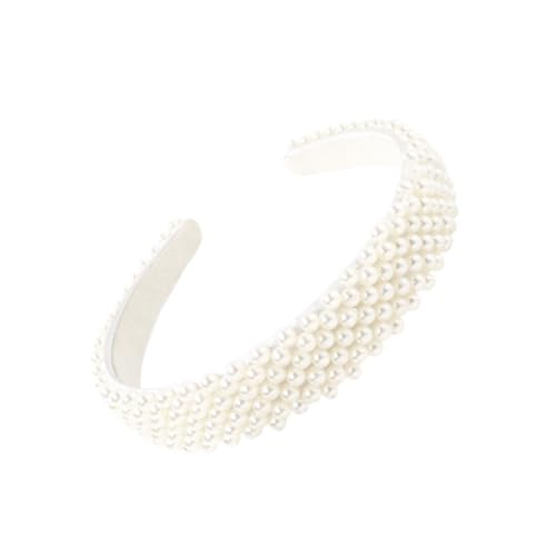 LOLIPPYY Breiter Perlen Haarreif Damen Elegant Handgefertigt Mode Stirnband Weiß Rutschfest Alltag und Party Haarschmuck von LOLIPPYY