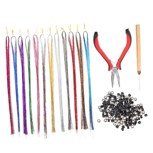 LOLIPPYY Bunte Haarverlängerungen mit Farbigen Synthetischen Strähnen sowie Silikon buckles Zange und Häkelnadel für Einfache Schonende Extensions für Partys und Festivals von LOLIPPYY