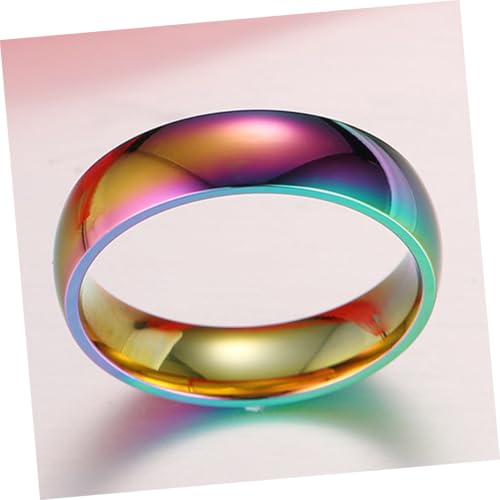 LOLIPPYY Bunter Titanstahl Regenbogenring Damen Modisch Eleganter Fingerschmuck Trendiger Metal Ring für Frauen Vielseitig und Bequem von LOLIPPYY