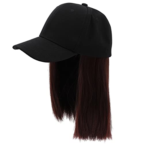 LOLIPPYY Damen Perücke mit Integrierter Mütze Gerade Kurzhaar Wig in Schwarz mit Brauner Baseballcap Kostüm Accessoire für Looks und Vielseitige Nutzung von LOLIPPYY
