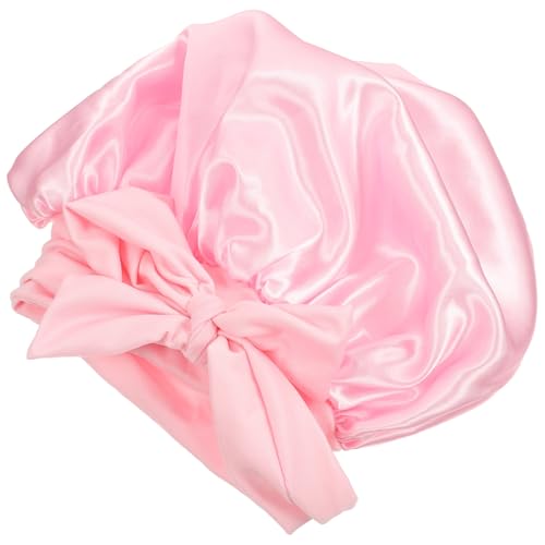 LOLIPPYY Damen Satin Schlafhaube mit Schleife Elastisches Breites Band Glatte Haarkappe für Frizz Schutz Vielseitig als Badekappe und Haarschutz für Schlaf und Alltag Rosa von LOLIPPYY
