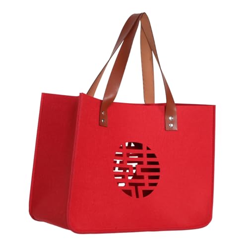 LOLIPPYY Elegante Filztasche Hochzeitstasche mit Tragegriffen Rote Bridal Tote Bag für Braut und Brautjungfern Vielseitige Strapazierfähige Handtasche für Hochzeitsfeiern und Festliche von LOLIPPYY
