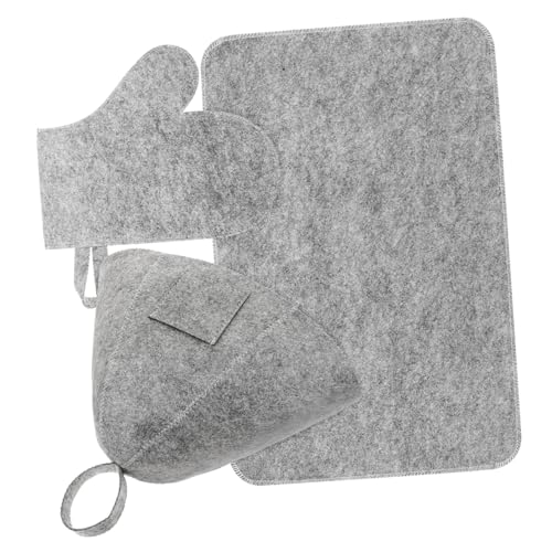 LOLIPPYY Filz Sauna Hut Set mit Schutzhut Handschuhen und Sitzkissen Atmungsaktiv Hitzebeständig für Sauna und Dampfbad Schützender Saunakopfschutz für Damen und Herren von LOLIPPYY