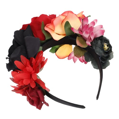 LOLIPPYY Flower Haarband für Halloween und Partys Dekoratives Braut Stirnband Schwarz Rot Orange von LOLIPPYY