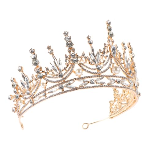 LOLIPPYY Goldene Braut Tiara mit Perlen und Funkelnden Kristallen Stabiles Design für Komfortablen Eleganter Hochzeit Haarschmuck Leicht zu Tragen Langlebiges Material für Festliche von LOLIPPYY