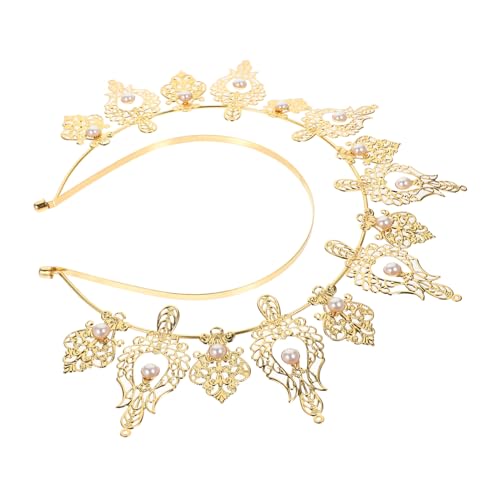 LOLIPPYY Goldfarbener Mary Haarreif mit Doppellagigen Perlen Flexibles Vintage Stirnband für Damen Eleganter Haarschmuck für Hochzeit Party Feier und Besondere Anlässe von LOLIPPYY