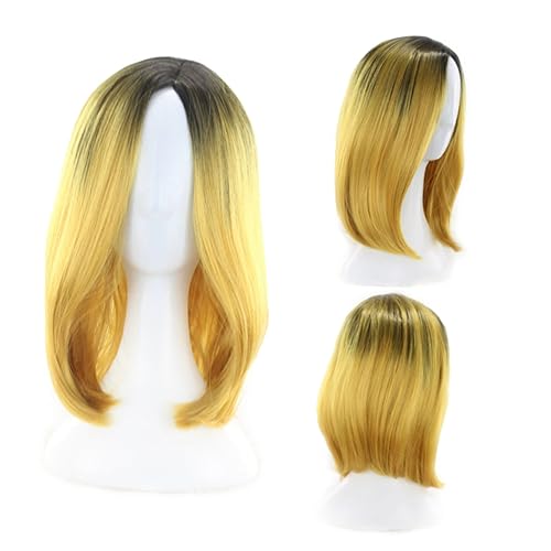 LOLIPPYY Gradient Bob Perücke Damen Synthetische Cosplay Kurz Gerade Hochtemperaturbeständig Gelb Farbverlauf Vielseitig Für Alltag Party Halloween von LOLIPPYY