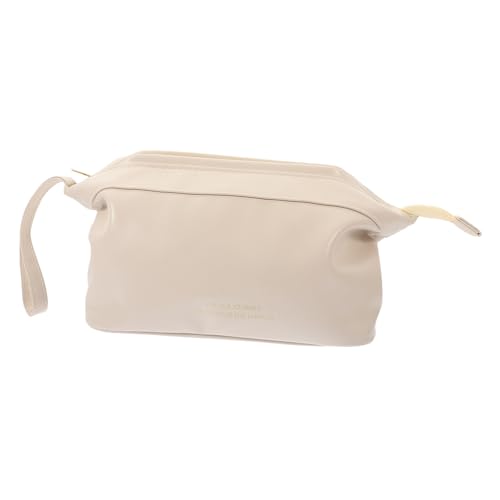 LOLIPPYY Große Kosmetiktasche mit Reißverschluss Pu Leder Kulturbeutel Geräumiger Reise toilettenbeutel Praktischer Make up Organizer für Damen Unterwegs Cremweiß Leichter Tragbarer von LOLIPPYY