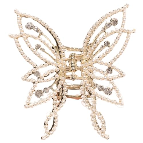LOLIPPYY Große Schmetterlings haarspange mit Perlen und Strass Glänzende Haarklammer für Damen Einfache Fixierung schonend für das Haar Modisches Haar accessoire für Alltag und von LOLIPPYY