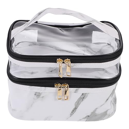 LOLIPPYY Große Transparente PVC Kosmetiktasche mit Marmor Design Doppellagige Reise Schminktasche mit Reißverschluss Geräumig und Tragbar als Kulturbeutel für Damen und Herren von LOLIPPYY