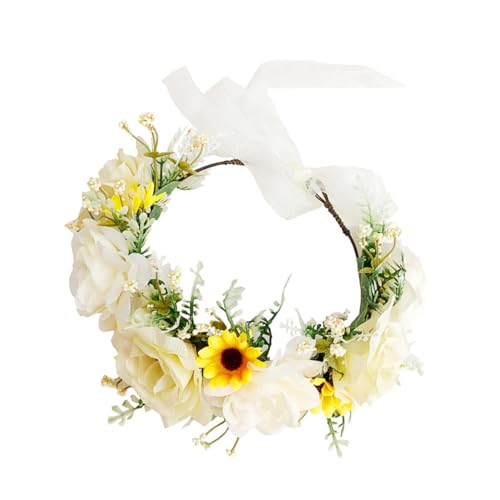 LOLIPPYY Großer Rosen blumenkranz Haarreif Floraler Brautschmuck Leichtes Stirnband mit Realistischen Blüten Stilvoller Haarschmuck für Hochzeit Party und Festliche Anlässe von LOLIPPYY