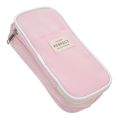 LOLIPPYY Großes Federmäppchen mit Reißverschluss Große Kapazität Stiftemäppchen Canvas Mäppchen für Schule Büro Teenager Mädchen Jungen Rosa von LOLIPPYY