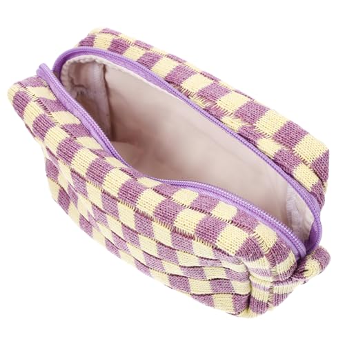 LOLIPPYY Karierte Kosmetiktasche aus Wollgarn Große Kapazität Tragbare Make Up Tasche für Damen Reise Kulturbeutel für Kosmetik Verschleißfest und für Reisen und Alltag von LOLIPPYY