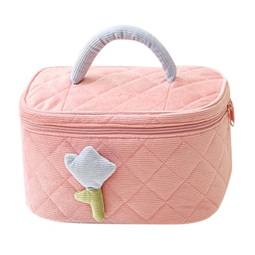LOLIPPYY Kosmetiktasche Corduroy Makeup Bag Große Kapazität Weich Luxuriös Teen Mädchen Kosmetikkoffer Tragbar Modisch Niedlich Rosa von LOLIPPYY