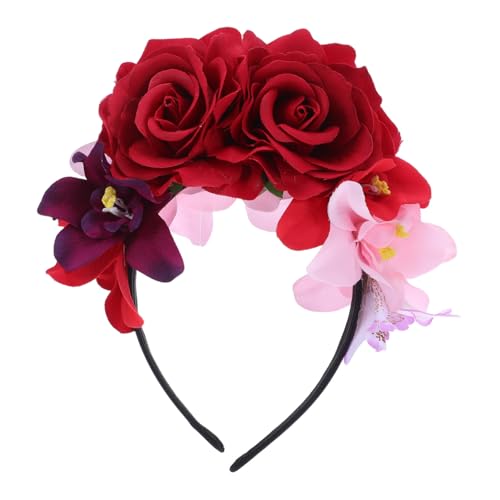 LOLIPPYY Künstliche Rosenblumenkrone Für Halloween Tag Der Toten Blumenkronen-stirnband Blumenkopfschmuck Stirnband Mit Künstlichen Blumen Blumenhaarreif Für Party Und Kostüm von LOLIPPYY