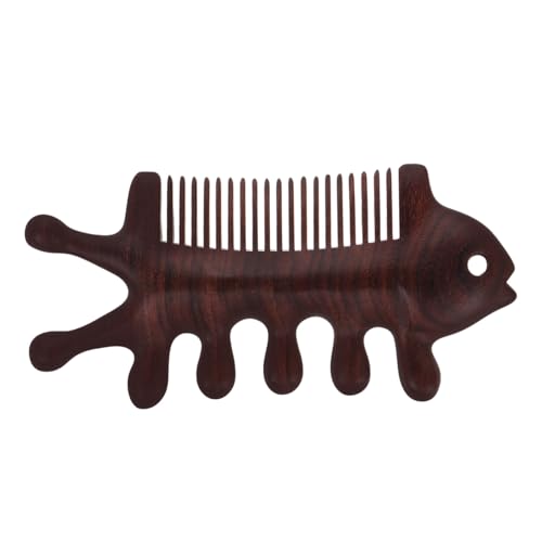 LOLIPPYY Natürlicher Huanghuali Holz Massagekamm Fischausführung mit Breiten Zähnen und Dualer Oberfläche für Sanfte Entwirrung Kopfhaut und Ganzkörpermassage bei Frauen Fördert von LOLIPPYY