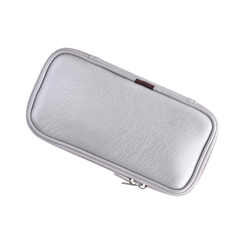 LOLIPPYY PU Leder Kosmetiktasche mit Reißverschluss Leichte Tragbare Schminktasche für Pinsel und Make Up Silberfarbener Organizer für Frau Kompakt und Robust für Reisen und Alltag von LOLIPPYY