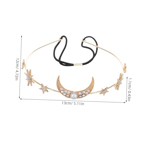 LOLIPPYY Perlenverzierte Geometrische Haarspange mit Stern Mondmotiv Elastisches Damen haarband Stilvolles Festival Halloween cosplay accessoire Komfortabler Sitz Modisches Mond von LOLIPPYY
