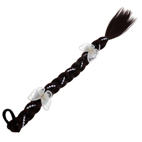 LOLIPPYY Haarverlängerung Pferdeschwanz Zopf-extension Für Mädchen Natürlicher Geflochtener Haarschmuck Mit Schmetterlings-accessoires Tiefbraun Für Partys Und Hochzeiten von LOLIPPYY