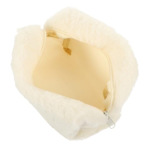 LOLIPPYY Plüsch Kosmetiktasche Tragbare Reise Kulturtasche mit Reißverschluss Weiches Material Kompakt für Damen und Herren Weiße Schminktasche mit Handgriff von LOLIPPYY