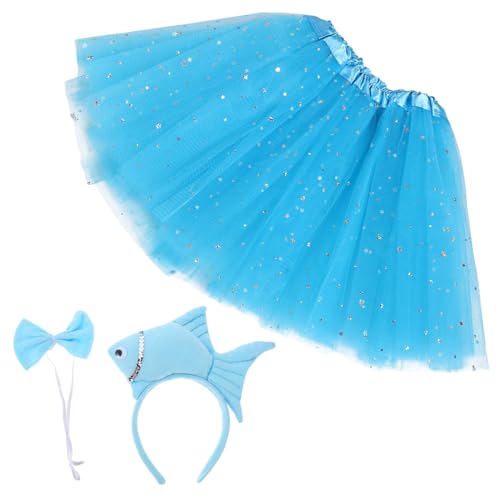 LOLIPPYY Plüsch Meerestier Kostüm Set mit Haarband und Schleife für Weicher Blau Goldener Tüllrock Bequemes Tier Outfit für Halloween Party Verkleidung Fantasievolle Rollenspiele von LOLIPPYY