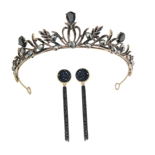 LOLIPPYY Retro Barock Hochzeit Diademe mit Glitzer Haarband und Eleganten Ohrringen Schwarzes Haarschmuck Accessoire für Braut Damen und Besondere Anlässe Langlebig und Edel von LOLIPPYY