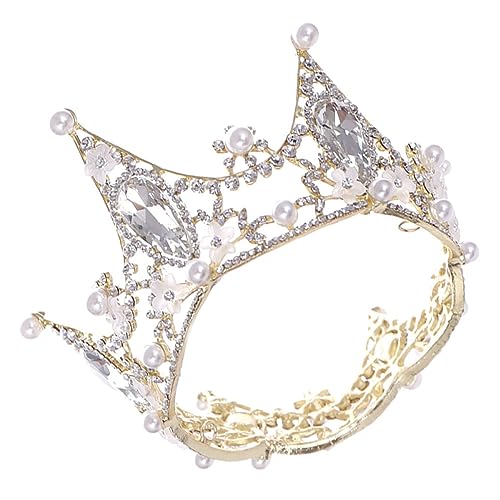 LOLIPPYY Rhinestone Kronen Tiara mit Perlen und Barock Blumen Goldfarbenes Braut Haarband für Hochzeit Festzug und Prinzessin Party Stabiles Strass Haarschmuck Accessoire von LOLIPPYY