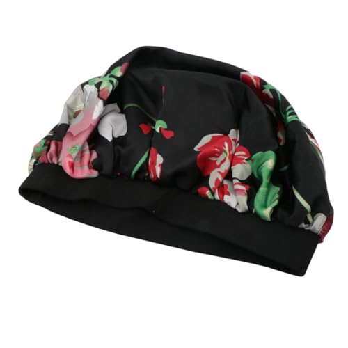 LOLIPPYY Satin Schlafmütze mit Elastischem Breitem Rand für Damen und Herren Atmungsaktive Haarkappe Schlafen Schutz für Haare bei Zuhause und Reisen Schwarz von LOLIPPYY