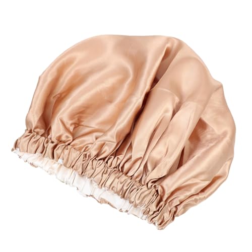 LOLIPPYY Schlafmütze Damen Satin Beanie mit Verstellbarem Verschluss Doppellagig Vielseitig als Duschhaube und Chemo Kappe Schonend für Haare und Kissenbezug Farbe Champagner von LOLIPPYY