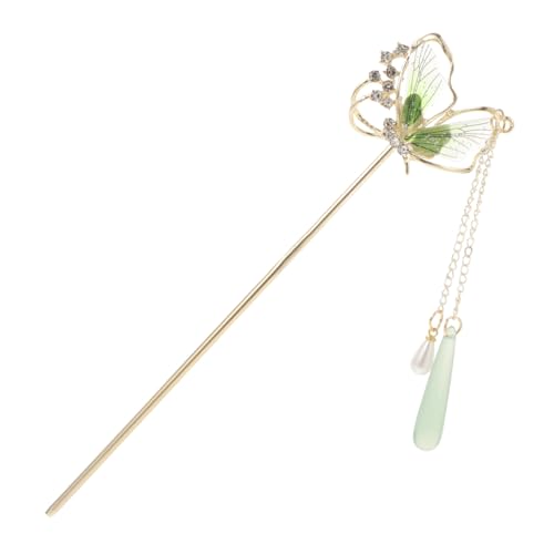LOLIPPYY Vintage Haarnadel Für Frauen Eleganter Grüner Schmetterling Mit Quaste Chinesischer Haarstab Haaraccessoires Für Feste Und Temporäre Hochsteckfrisuren von LOLIPPYY