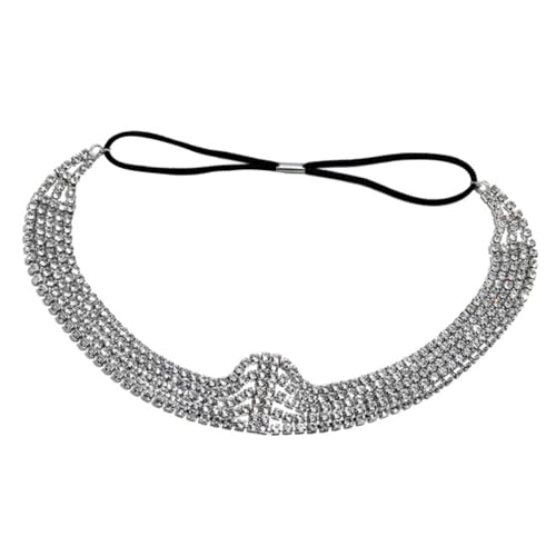 LOLIPPYY Silberne Mehrlagige Kopfkette mit Elastischem Band und Funkelnden Strasssteinen Eleganter Haarschmuck für Damen Festlicher Haarreif Stabiler Sitz Frei von Haarschäden Geeignet für von LOLIPPYY