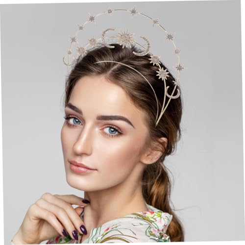 LOLIPPYY Star und Mond Haarreif mit Goldfarbenem Dreilagigem Kopfschmuck und Passender Ohrringe Braut Haaraccessoire für Frauen Geeignet für Hochzeit Party und Festlichkeiten von LOLIPPYY