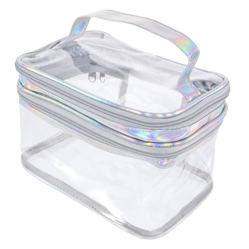 LOLIPPYY Transparenter Kulturbeutel mit Doppelkammer Großer Wasserdichter PVC toilettentasche Multifunktionaler Kosmetik Organizer mit Tragegriff für Reisen und Alltag von LOLIPPYY