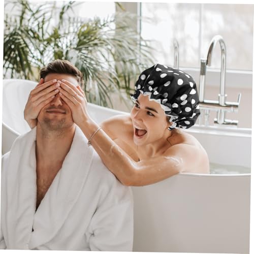 LOLIPPYY Verstellbare Duschhaube Damen Herren Doppellagig Großer Schutz gegen Nässe und Frizz Wiederverwendbare Badehaube mit Süßem Punktmuster für Langes Haar und Küchenanwendung von LOLIPPYY