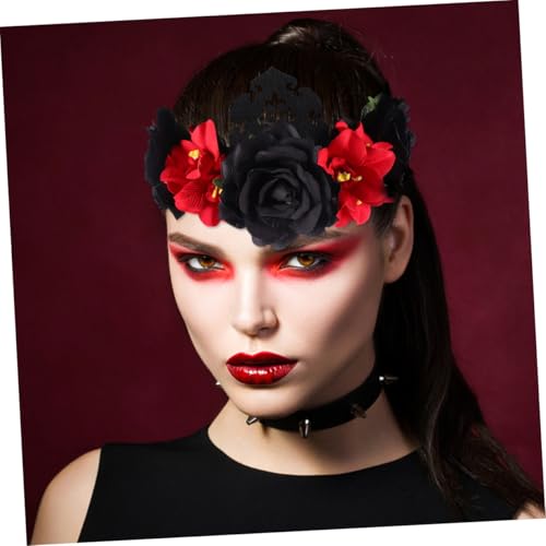 LOLIPPYY Vintage Flower Crown Headband Damen Blumenkopfstück mit Schwarz Roter Kranz für Hochzeit Halloween Fotoshooting Festlicher Haarschmuck von LOLIPPYY