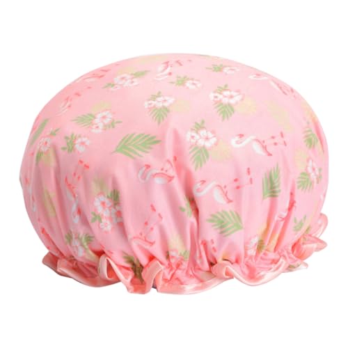 LOLIPPYY Wasserdichte Duschhaube Damen Doppelter Schutz Öl und Bademütze mit Flamingo Design für Dusche Küche und Spa Leicht und Zusammenfaltbar und Kosmetik Anwendung von LOLIPPYY
