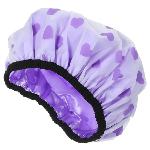 LOLIPPYY Wasserdichte Duschhaube Damen Große Doppellagige Shower Cap mit Süßem Herzmuster aus Satinähnlichem Material Wiederverwendbar Elastisch Geeignet für Langes Haar und von LOLIPPYY