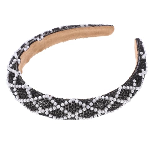 LOLIPPYY Wasserdichtes Schwarzes Damen Haarband mit Weicher Polsterung Rutschfestes Dekoratives Stirnband mit Strass und Perlen für Vielseitige Frisuren und Outdoor aktivitäten von LOLIPPYY