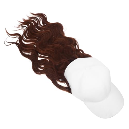 LOLIPPYY Weißer Baseballcap mit Langem Lockigem Haar Natürlich Wirkende Synthetische Perücke für Damen Modische Mütze mit Integriertem Haar für Alltag Reisen und Partys von LOLIPPYY