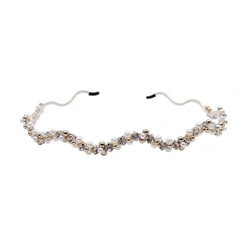 LOLIPPYY Wellenförmiges Perlen Haarband mit Strasssteinen Leichtes Hautfreundliches Stirnband für Hochzeit Geburtstag Party Eleganter Haarschmuck für Damen und Mädchen von LOLIPPYY