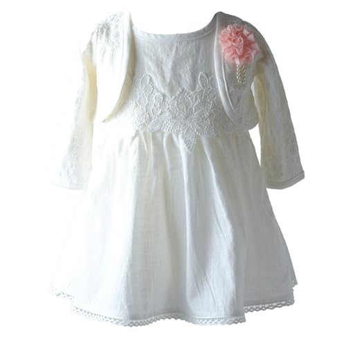 LOLIWE Leinen-Baumwolle Taufkleid Festkleid Baby Mädchen Kleid Blumenmädchenkleid (86) von LOLIWE